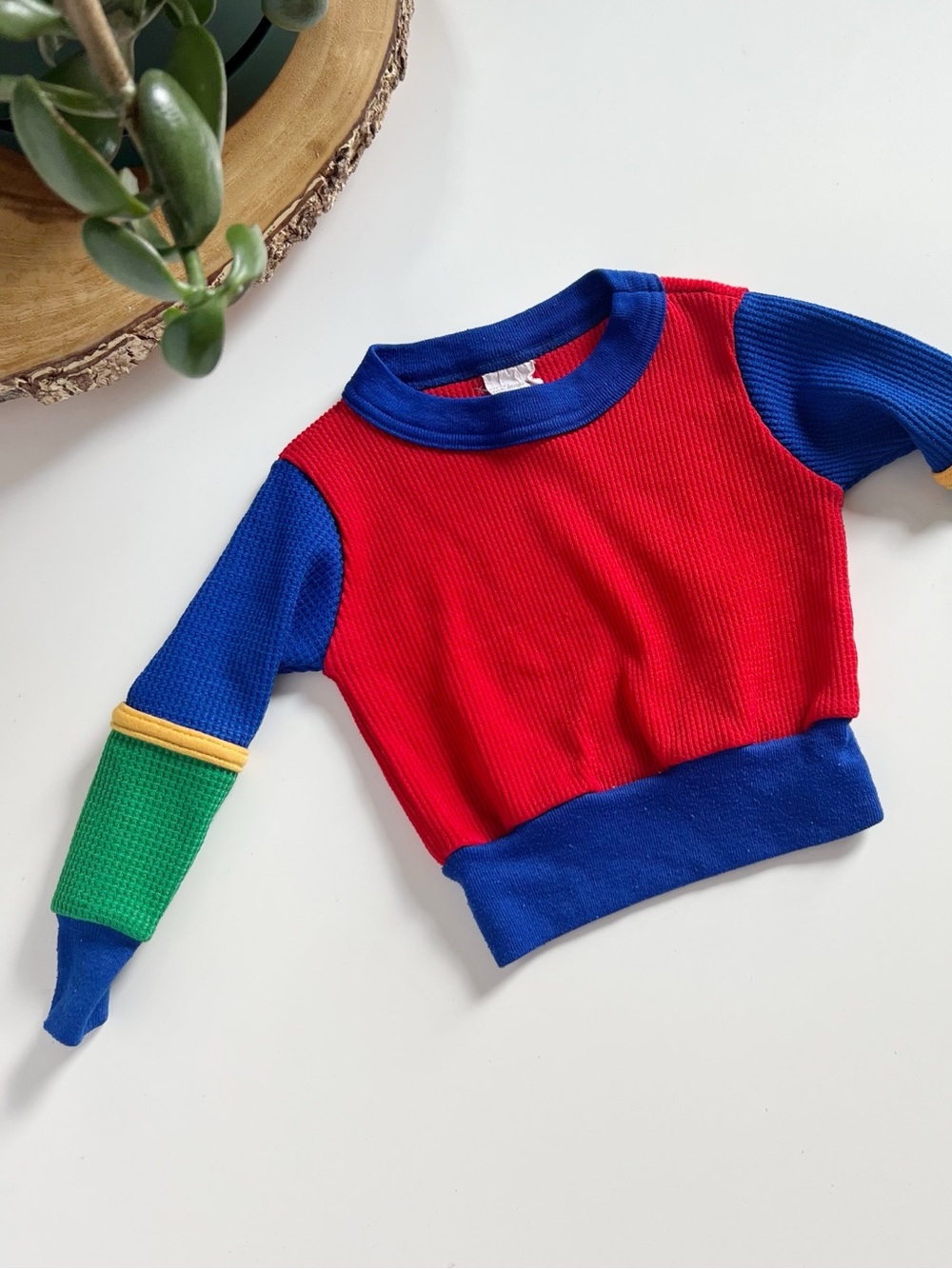 Vintage Wormer Color Block Waffle Thermal Long Sleeve Shirt | 1-2 Year